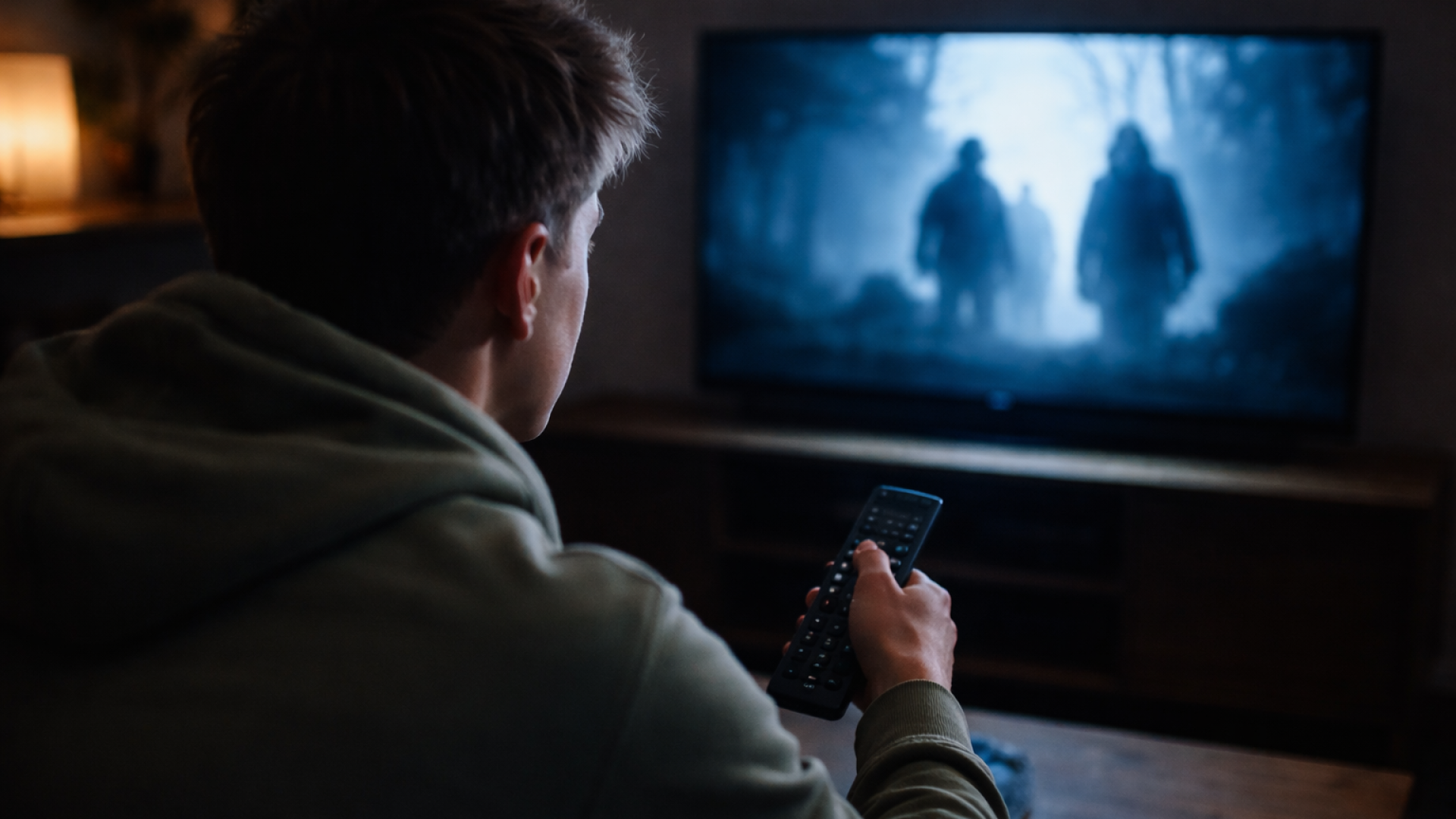 Boy watching TV in the dark